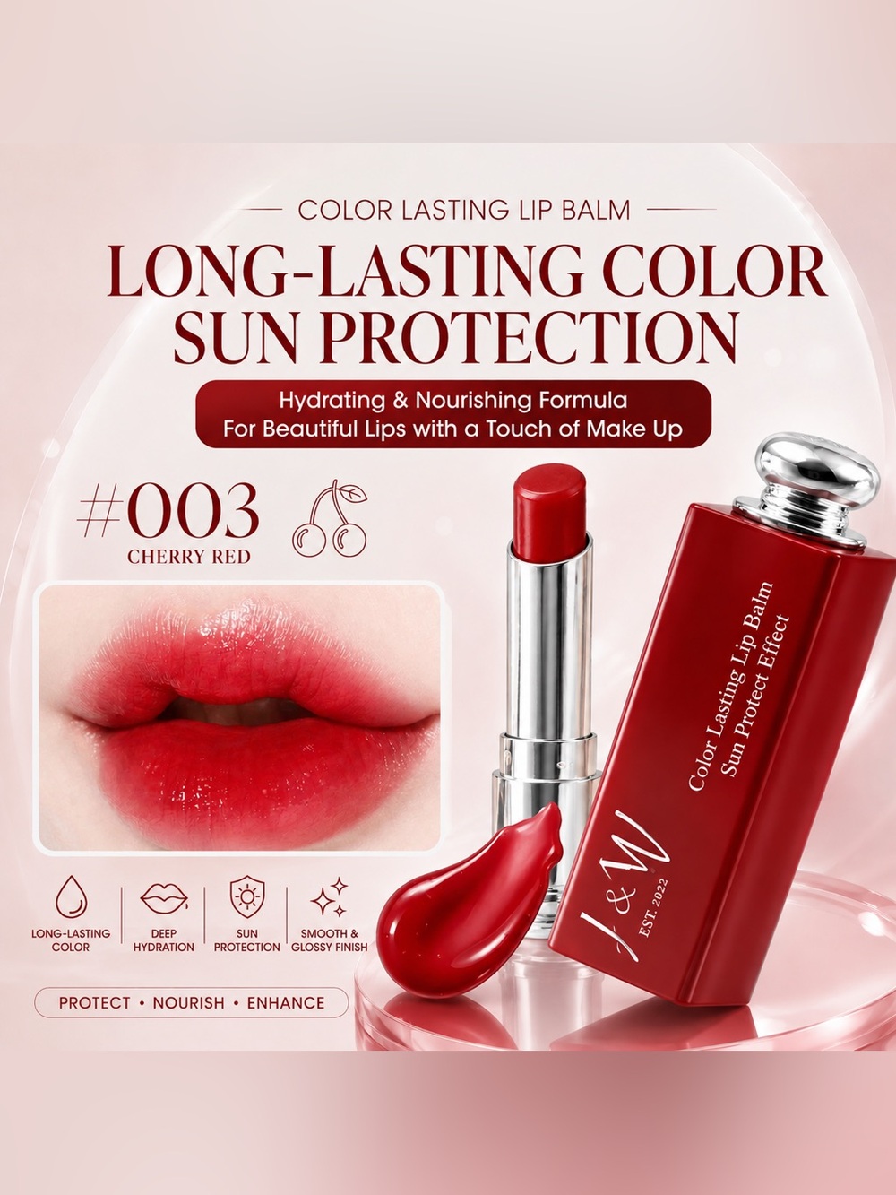 J&IN Long-Lasting Cherry Red Lip Balm #003